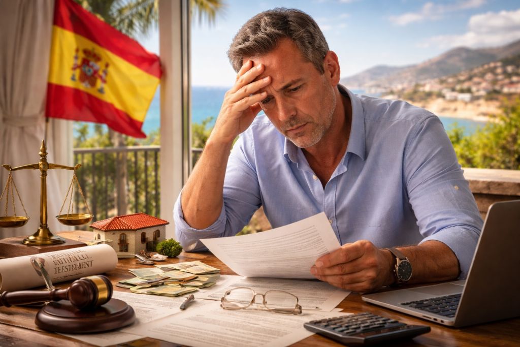 MAN CONCERNED ABOUT INHERITANCE IN SPAIN. COVER IMAGE OF THE ARTICLE ABOUT INHERITANCE IN SPAIN. HERENCIAS EN ESPAÑA