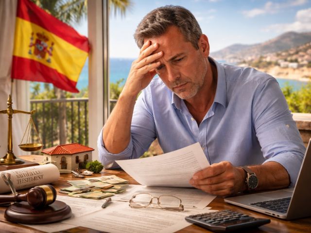 MAN CONCERNED ABOUT INHERITANCE IN SPAIN. COVER IMAGE OF THE ARTICLE ABOUT INHERITANCE IN SPAIN. HERENCIAS EN ESPAÑA